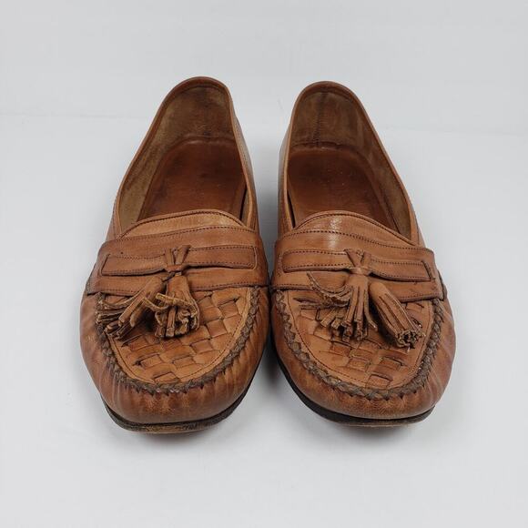 Cole Haan Mens Size 9 Brown Leather Italy Woven Tassel Dress Loafer Shoes